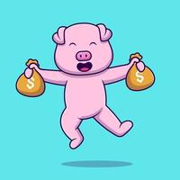 Cute Pig Holding Money Cartoon Vector Icons Illustration. Flat Cartoon Concept. Suitable for any creative project.