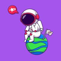 Cute Astronaut Sitting On Earth Cartoon Vector Icons Illustration. Flat Cartoon Concept. Suitable for any creative project.