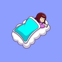 Cute Girl Wearing Blanket Sleeping On Cloud Cartoon Vector Icons Illustration. Flat Cartoon Concept. Suitable for any creative project.