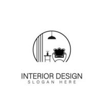 habitación interior, diseño del logotipo de la galería de muebles vector