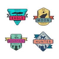 Eagle and Mountain, Moon and Hunter Badges Set vector