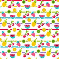 Cartoon fruits striped seamless vector pattern