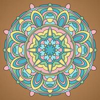 Multicolored Vector Mandala. Mandala vector for art, coloring book, zendoodle. Circle Abstract Object Isolated On Brown Background.