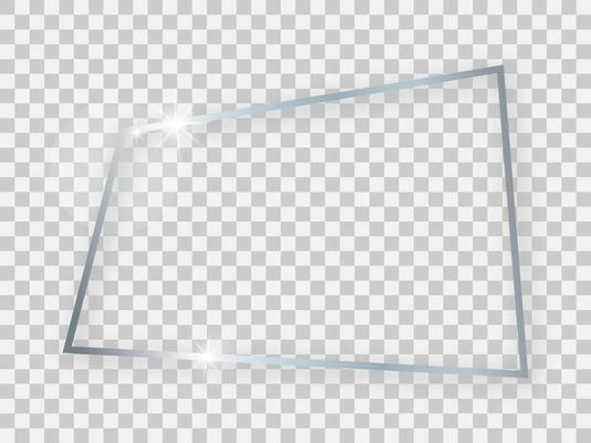 Silver shiny rectangular frame with glowing effects and shadows