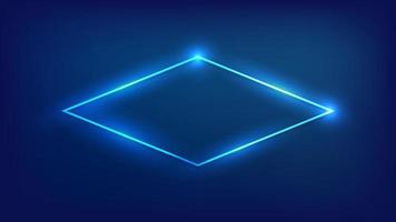 Neon rhombus frame with shining effects on dark background. Empty glowing techno backdrop. Vector illustration.