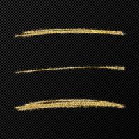 Abstract shiny confetti glittering waves. Set of three hand drawn brush golden strokes vector