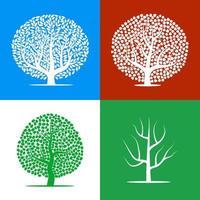 Set of four silhouettes of trees on colorful backgrounds. Vector illustration.