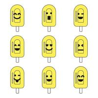 Set of nine yellow emoji ice cream with different characters on white background. Vector illustration