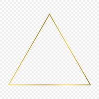 Gold glowing triangle frame isolated on transparent background. Shiny frame with glowing effects. Vector illustration.