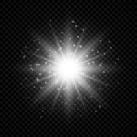 Light effect of lens flares. White glowing lights starburst effects with sparkles on a transparent background. Vector illustration