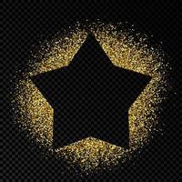 Star frame with golden glitter on dark transparent background. Empty background. Vector illustration.