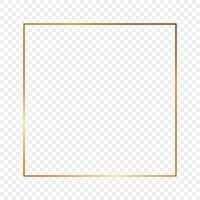 Gold glowing square frame isolated on transparent background. Shiny frame with glowing effects. Vector illustration.