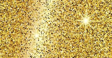 Golden glittering background with gold sparkles and glitter effect. Banner design. Empty space for your text. Vector illustration