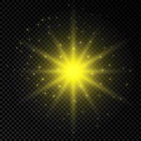 Light effect of lens flares. Yellow glowing lights starburst effects with sparkles vector