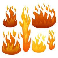 Set of Six Fire Flames isolated on white background. Vector illustration