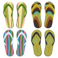 Set of Beach Slippers. Colorful Summer Flip Flops Over White Background. vector