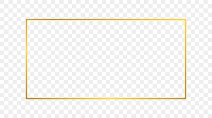Gold glowing rectangular shape frame isolated on transparent background. Shiny frame with glowing effects. Vector illustration.