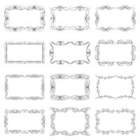 Set of twelve decorative vintage horizontal frames with the place for your text in center. Vintage ornament greeting card template. Vector illustration.