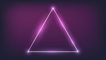 Neon triangular frame with shining effects on dark background. Empty glowing techno backdrop. Vector illustration.