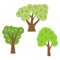 Three green trees with leaves. Vector illustration