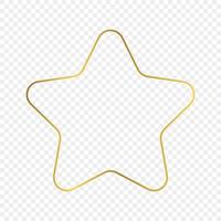 Gold glowing rounded star shape frame isolated on transparent background. Shiny frame with glowing effects. Vector illustration.