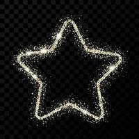 Silver glitter star with shiny sparkles on dark transparent background. Vector illustration