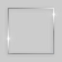 Shiny frame with glowing effects. Silver square frame with shadow on grey background. Vector illustration