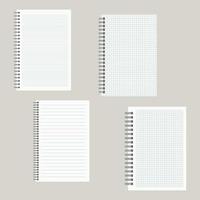 Set of four notepads with a binding from left side. Vector illustration