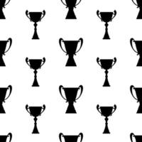 Winner trophy cup seamless pattern. Black simple silhouette texture. Championship prize for first place. Vector illustration.