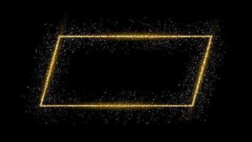 Golden frame with glitter, sparkles and flares on dark background. Empty luxury backdrop. Vector illustration.