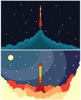 Set of space rocket launch. Vector illustration with flying rocket. Space travel. Project development. Creative idea.