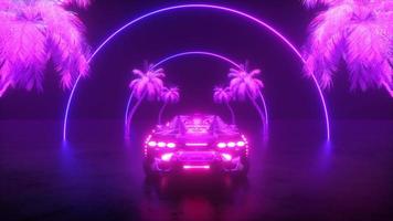 futuristische sport auto met neon gloeiend palmen video