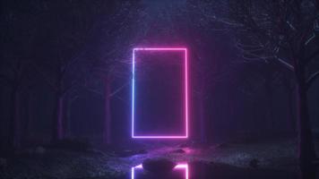 neon lysande ram i mörk trä bakgrund video