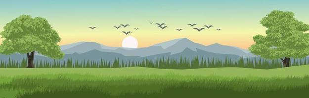 Vector morning landscape illustration with birds