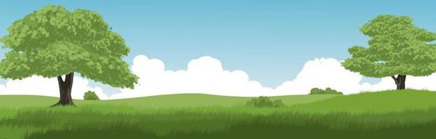 panoramic sunny day landscape with trees and meadow vector