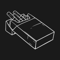 Cigarettes in a packet isolated on a black background. Vector Line art