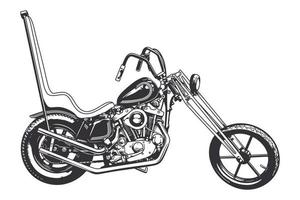 Chopper Motorcycle, Motor Vehicle Transport, Side View Vector Line art