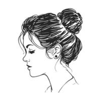 Women messy bun hairstyle. Hand drawn vector illustration