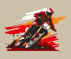 motocross jinete conducir en carreteras lleno de suciedad y lodo. vector ilustración