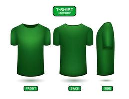 diseño de camiseta verde liso, con vistas frontal, posterior y lateral, vector de maqueta de camiseta de estilo 3d