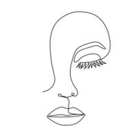 One Line drawing of beauty woman face with rose. Vector illustration