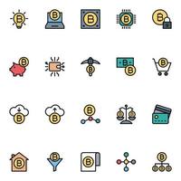 Filled outline icons for bitcoins. vector