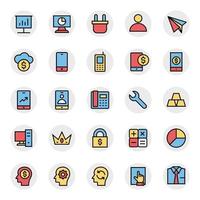 Filled color outline icons for Business, office and internet. vector