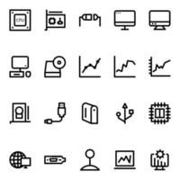 Outline icons for computer hardware. vector