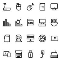 Outline icons for computer hardware. vector