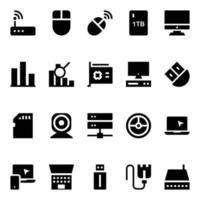 Glyph icons for computer hardware. vector