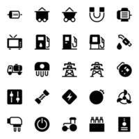 Glyph icons for energy and power. vector