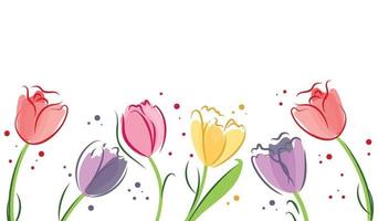 Collection of hand drawn graphic tulips. Floral clip art elements. Branches, leaves and buds. Vector set of childish drawings. Flowers tulips in outlines.Flower isolated on white background.