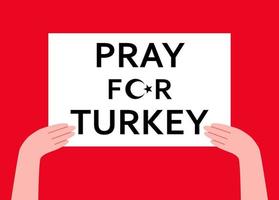orar para pavo. Turquía es debajo terremoto. Turquía bandera enviar para conciencia mensaje. persona participación pancartas vector dibujos animados ilustración.