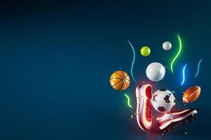 Diseño de objetos de fútbol 3d. representación realista. fondo futurista abstracto. ilustración 3d concepto de geometría de movimiento. gráfico de competición deportiva. contenido de apuestas de juegos de torneo. elemento de balón de fútbol. foto